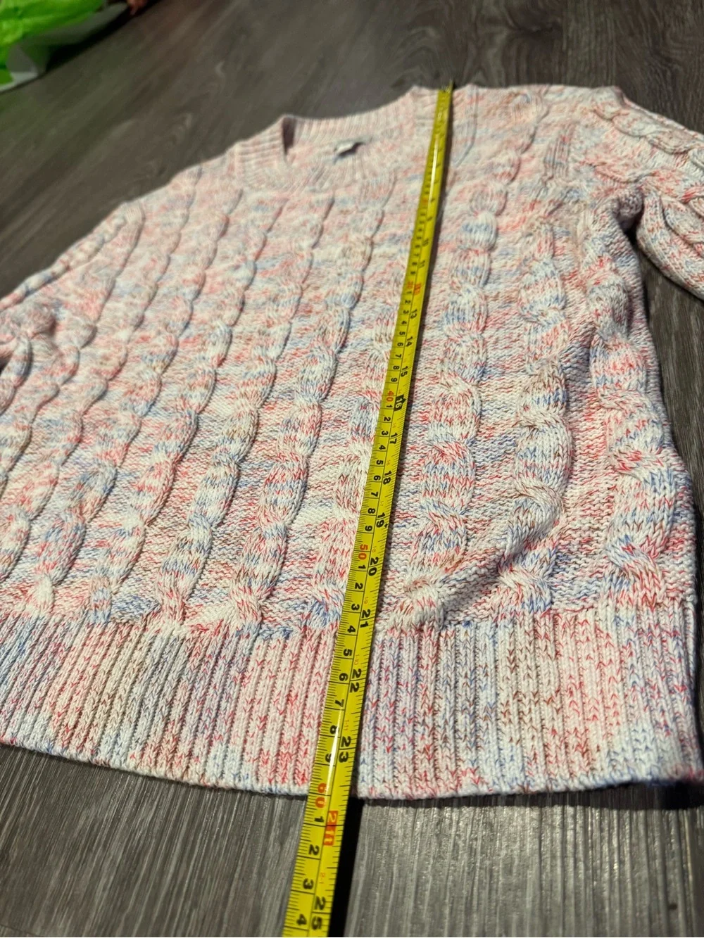 J. Crew Women’s Cable Knit Marled Cotton Blend Crewneck Sweater Pink Blue L